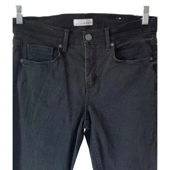 LOFT Made And Loved Black Denim High-Rise Waist Animal Print Cuff Skinny Jeans 8 - Picture 2 of 7